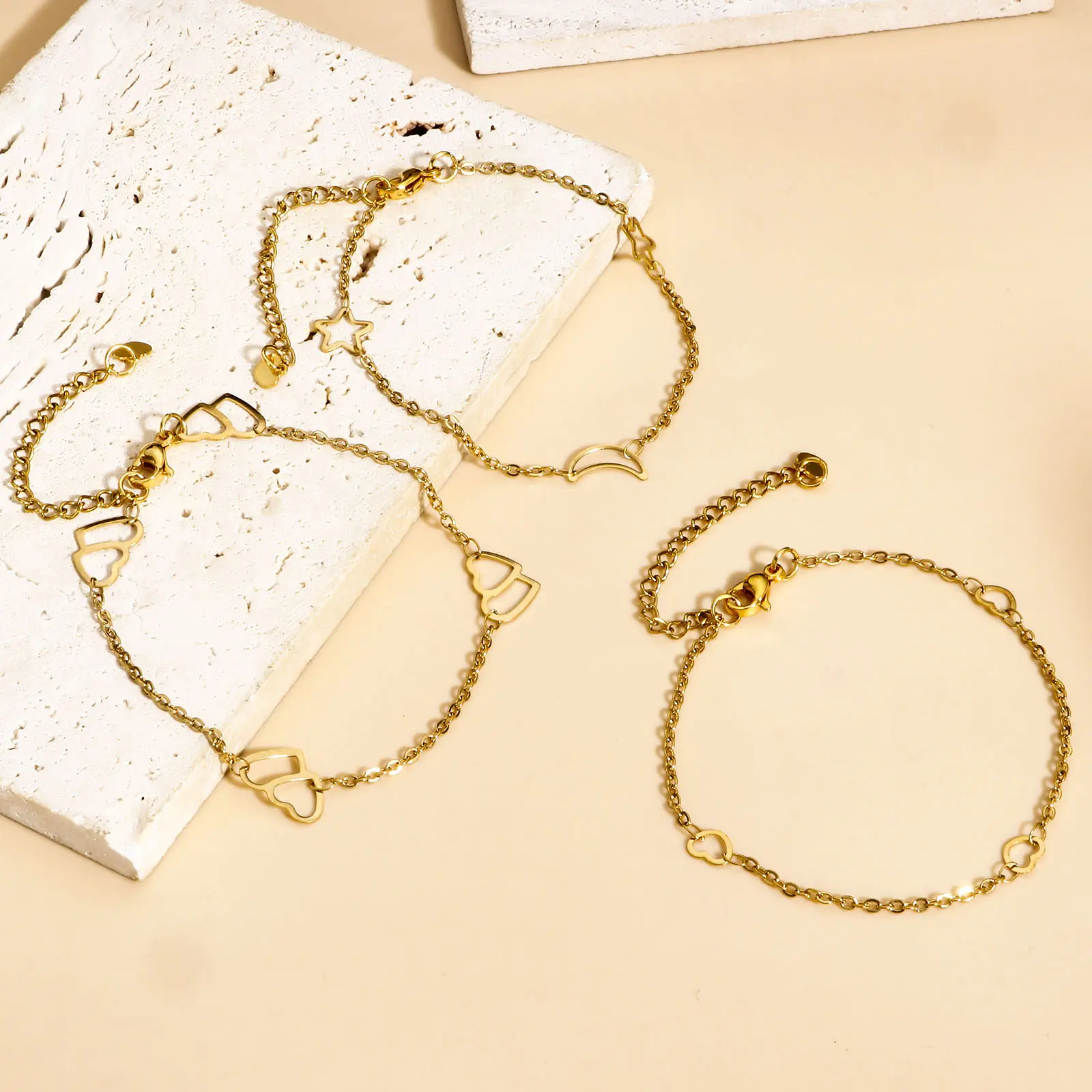 304 Stainless Steel Link Cable Chain Bracelets Gold Color Tassel Butterfly Heart Moon Chamrs Bracelet For Women Jewelry, 1 Piece