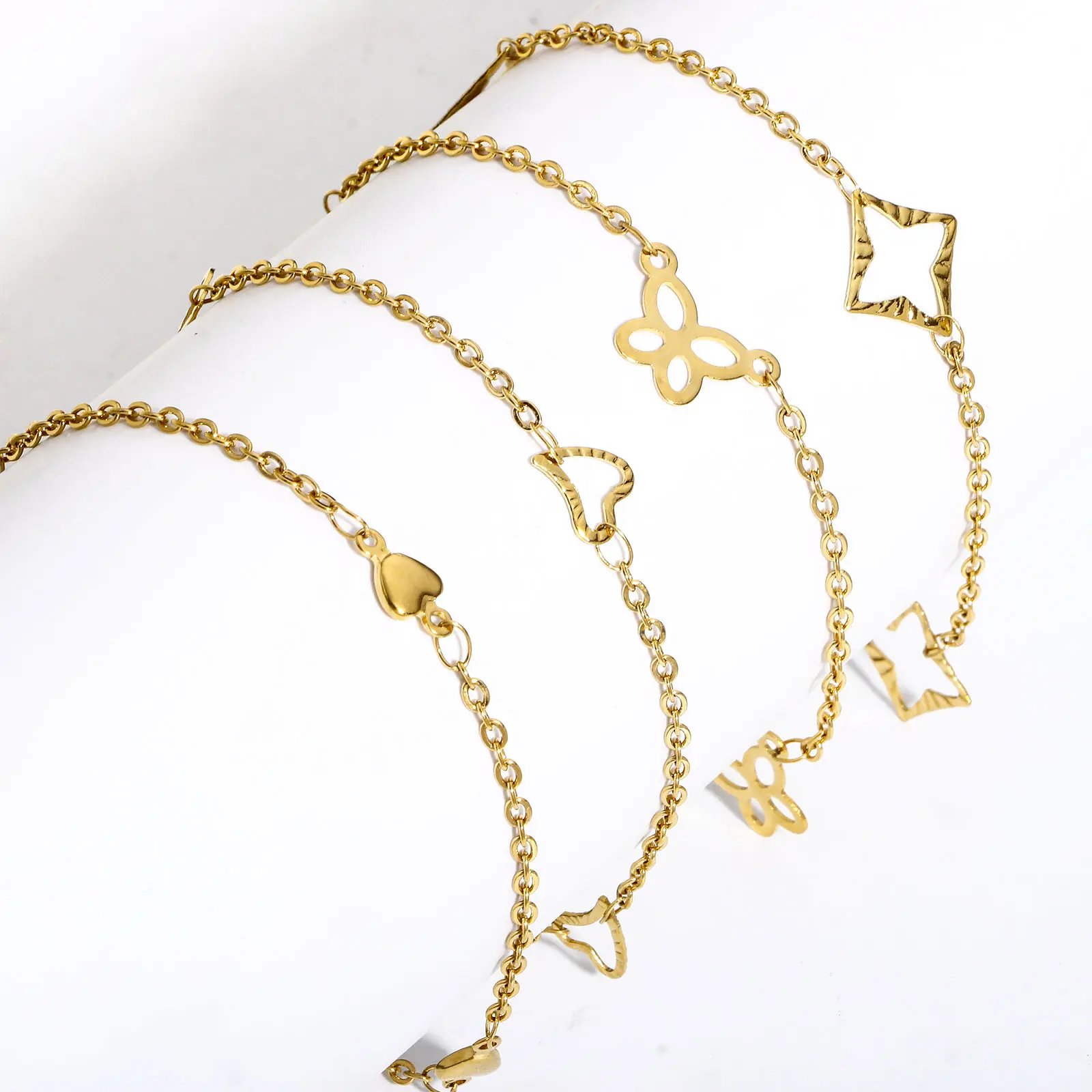 304 Stainless Steel Link Cable Chain Bracelets Gold Color Tassel Butterfly Heart Moon Chamrs Bracelet For Women Jewelry, 1 Piece