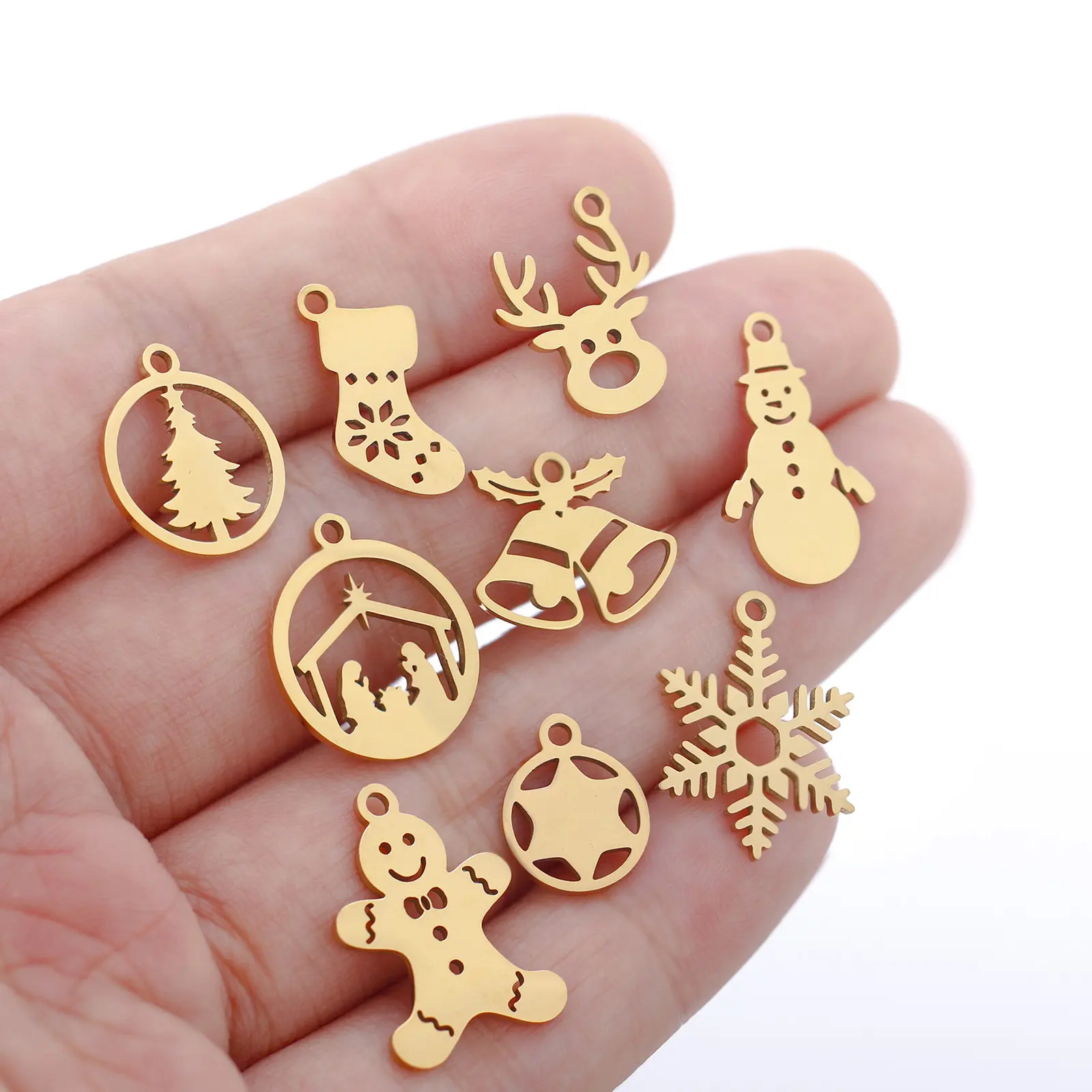 304 Stainless Steel Christmas Charms Deer Snow Socks Metal Pendants for DIY Earrings Handmade Jewelry Making Findings, 3 PCs
