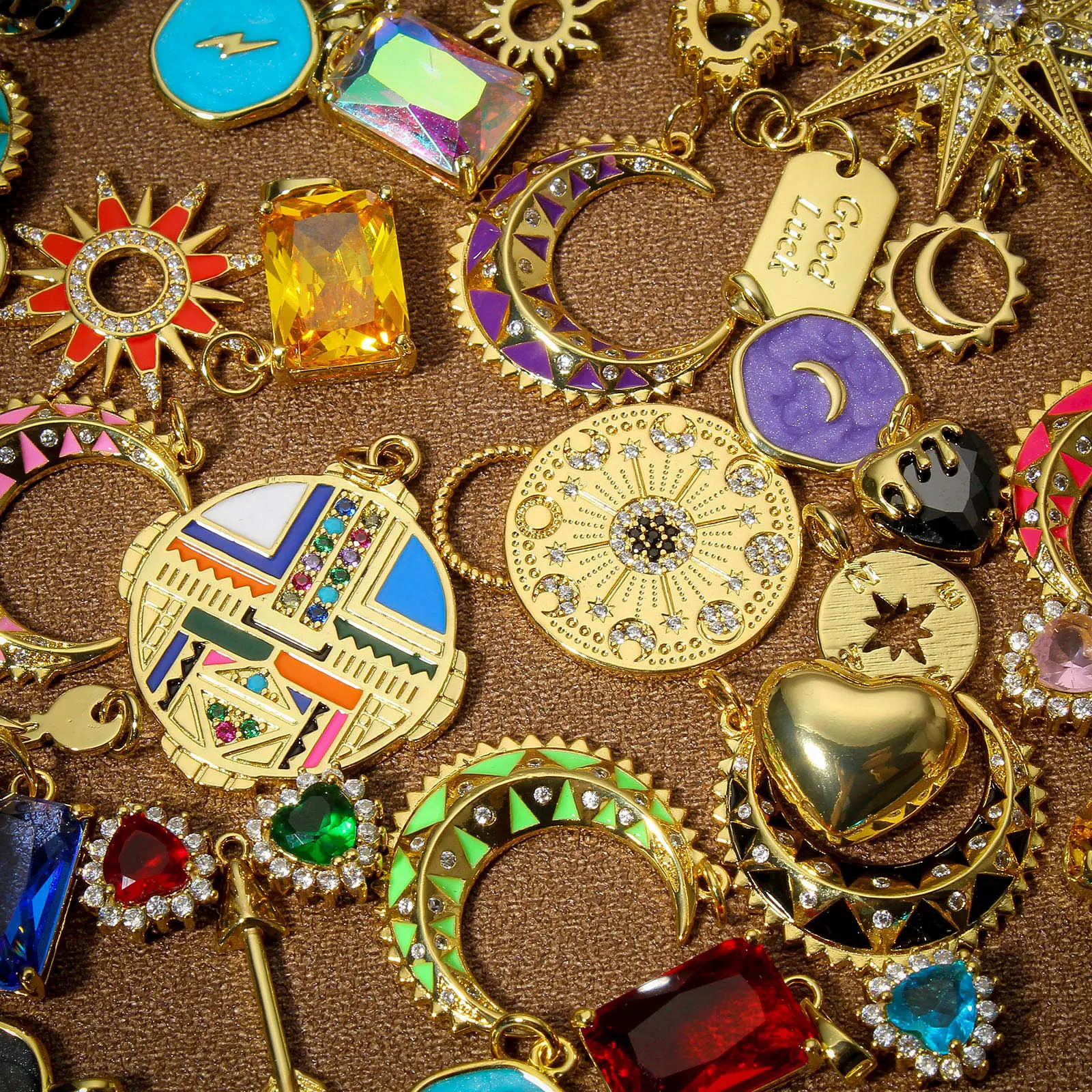 1 Piece Brass Concise Brass Moon Lighting Charms For Jewelry Making 18K Real Gold Plated Irregular Pentagram Star Enamel Pendant