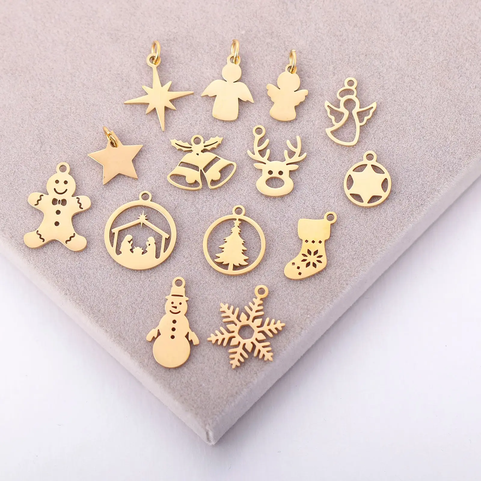 304 Stainless Steel Christmas Charms Deer Snow Socks Metal Pendants for DIY Earrings Handmade Jewelry Making Findings, 3 PCs