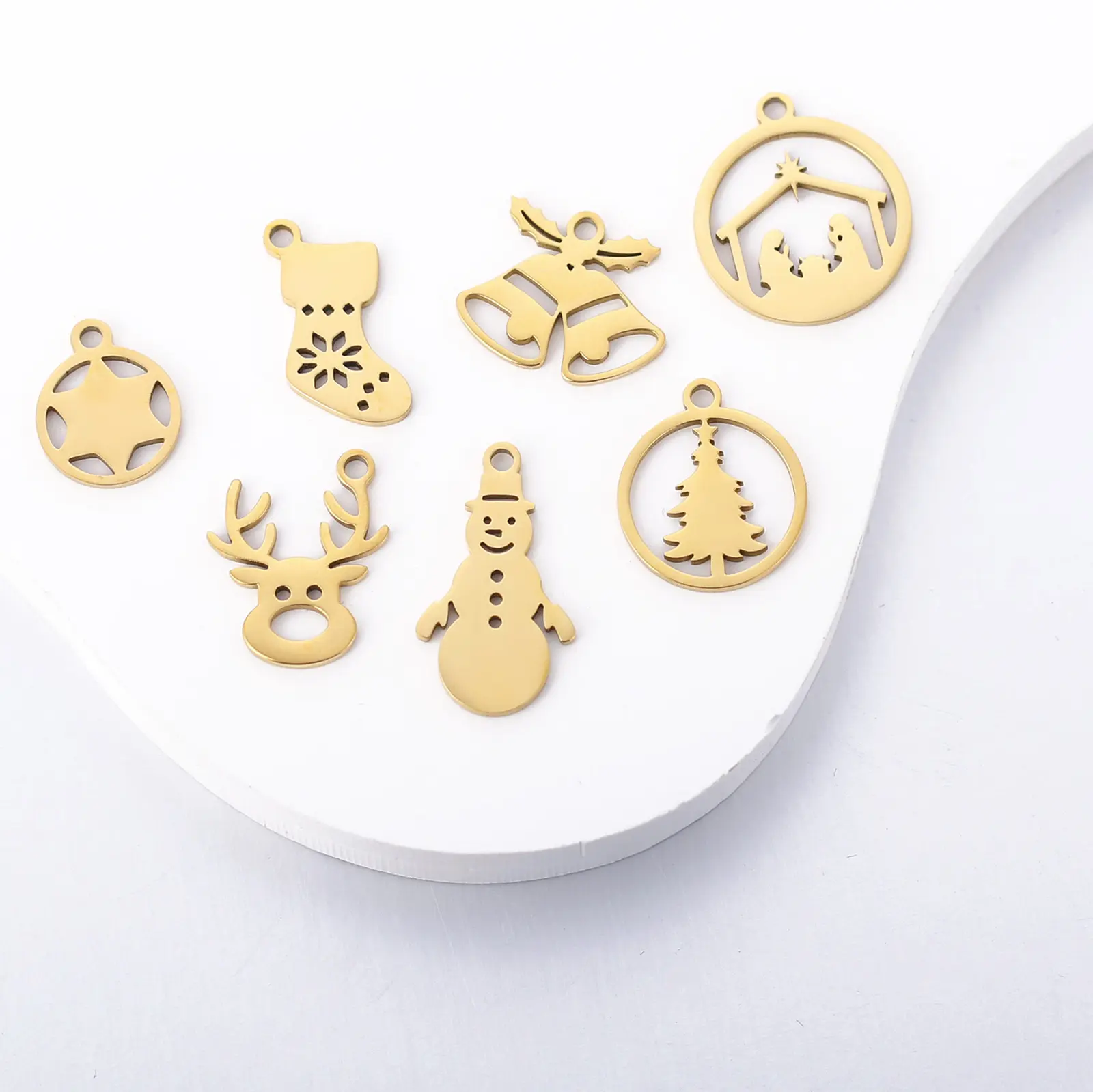 304 Stainless Steel Christmas Charms Deer Snow Socks Metal Pendants for DIY Earrings Handmade Jewelry Making Findings, 3 PCs