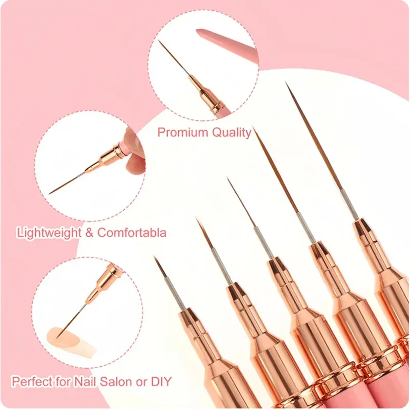 LINMANDA Nail Art Liner Brushes for Long Lines Liner Brush Gel Polish Painting Nail Design Brush Metal Handle Nail Drawing Pens