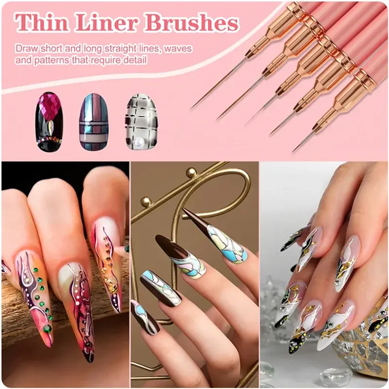 LINMANDA Nail Art Liner Brushes for Long Lines Liner Brush Gel Polish Painting Nail Design Brush Metal Handle Nail Drawing Pens