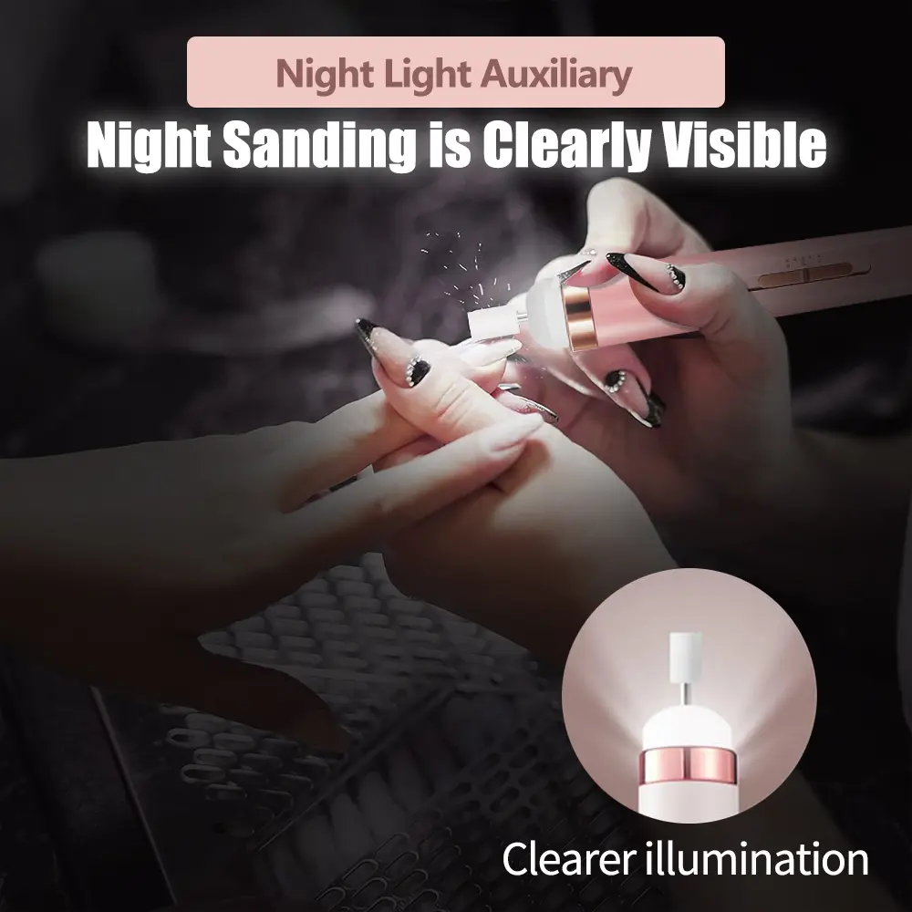 LINMANDA Portable Nail File Care Set with 12 Attachment Drill Bits USB Charge with LED Light Adjustable 4 Speed Home Use