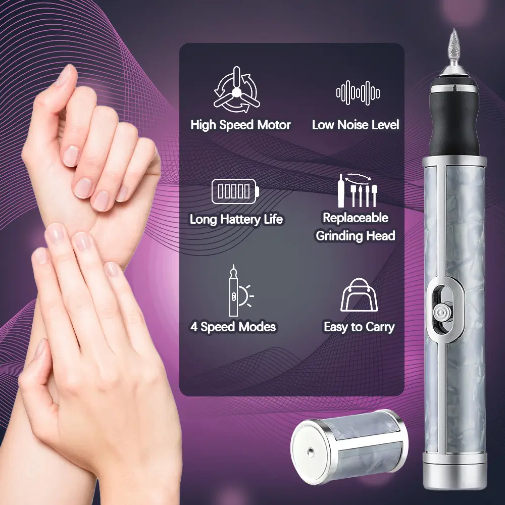 LINMANDA Rechargeable Electric Nail File 4 Speed Adjustment Multifunctional Grinding Head Nails Grinding Polishing Dead Skin