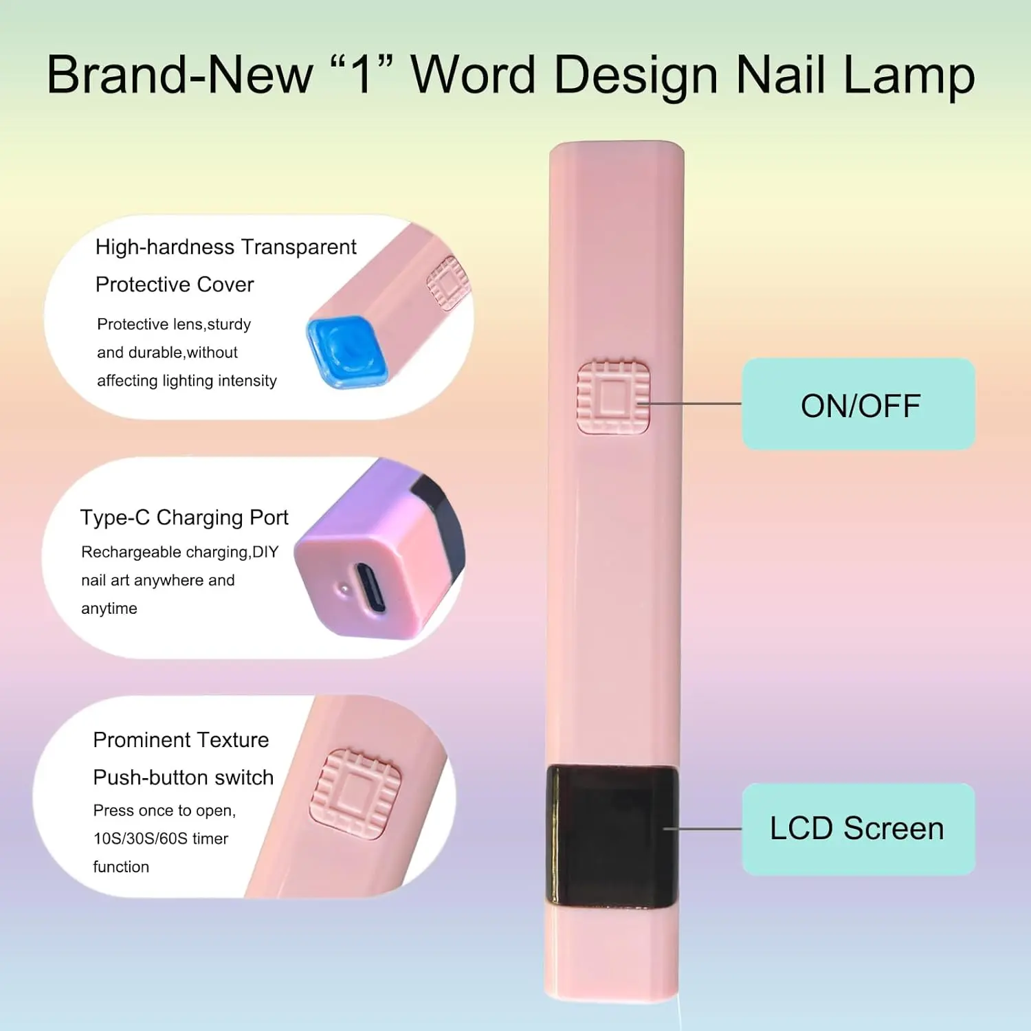 LINMANDA Handheld UV Light for Gel Nails Portable Mini LED Nail Dryer with LCD Screen With 3 Timer 3W Nail Lamp for Fast Curing