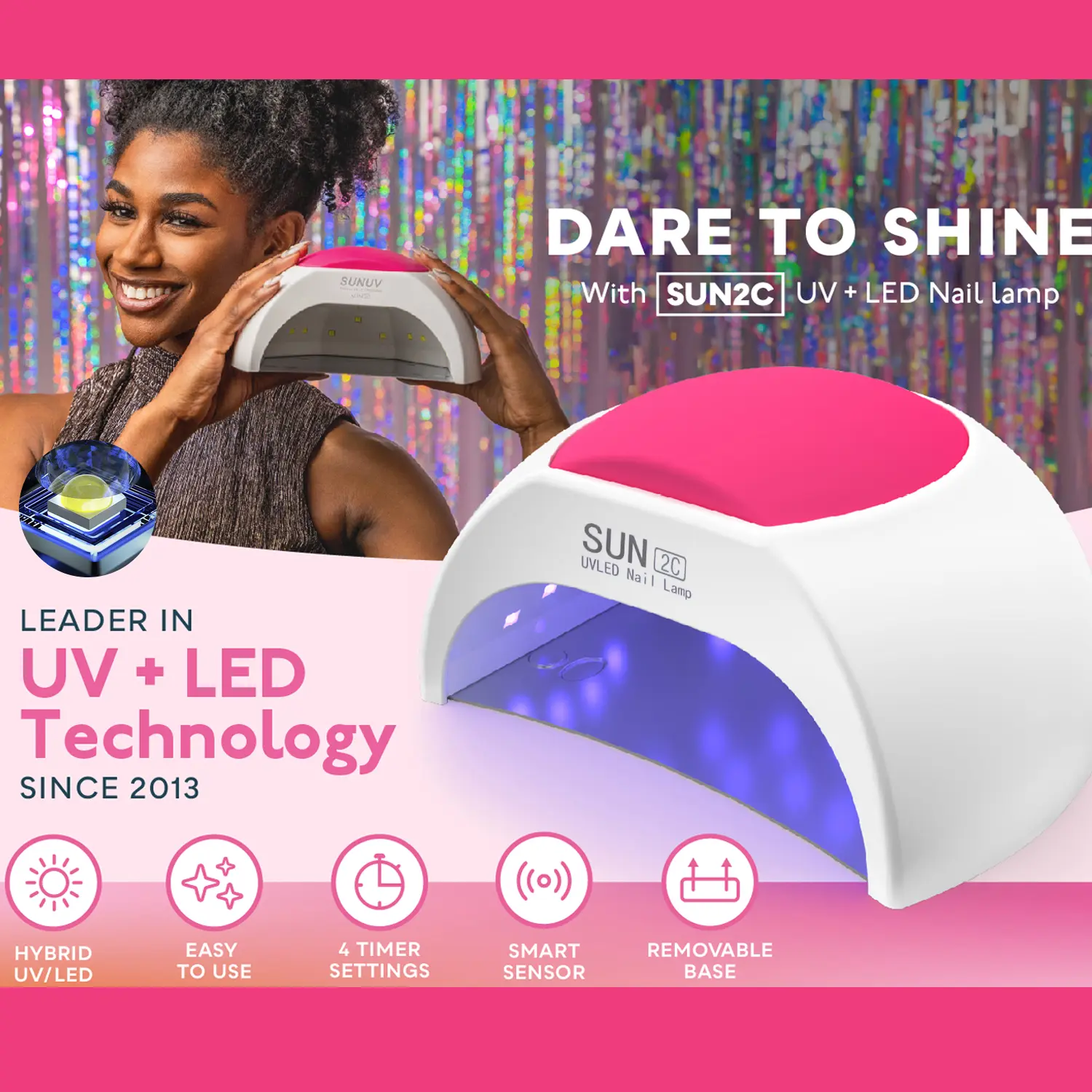 LINMADA SUN2C UV LED Nail Lamp 48W UV Light for Nails with 4 Timer Settings LED Nail Light Suitable for Home Diy and Nail Salon