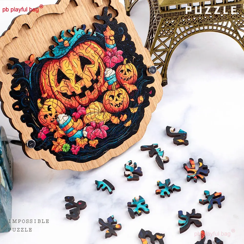 59PCS Wooden Puzzle Halloween Pumpkin Halloween Puzzle Fun Gift Series Children's Educational Toys Creative Decoration UG362
