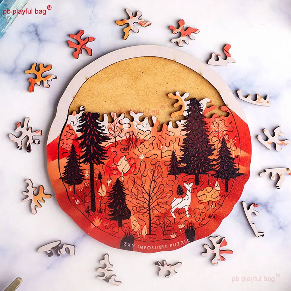 70PCS Wooden Puzzle Autumn Forest High Difficulty Puzzle Fun Gift Series Children's Educational Toys Creative Decoration UG363