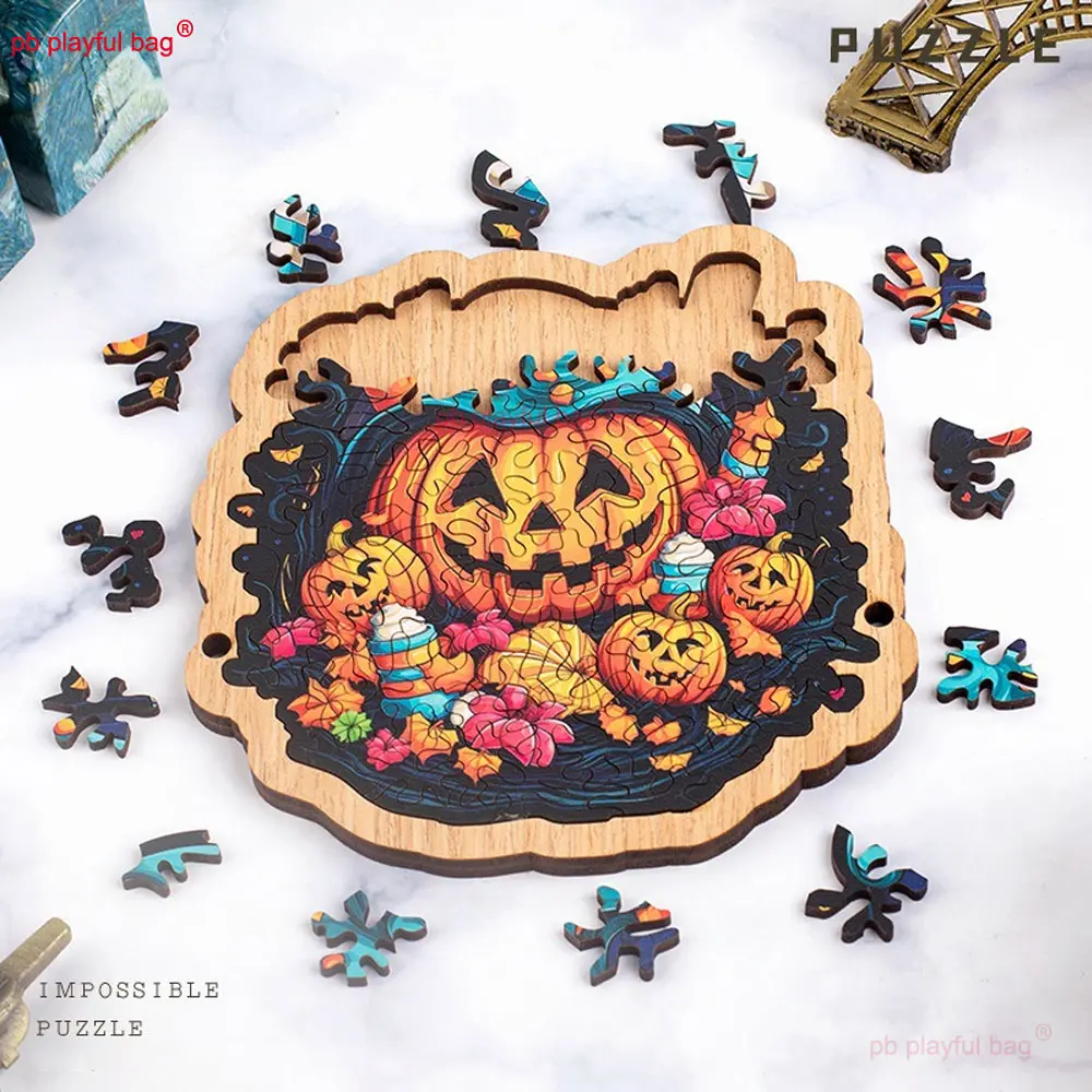 59PCS Wooden Puzzle Halloween Pumpkin Halloween Puzzle Fun Gift Series Children's Educational Toys Creative Decoration UG362