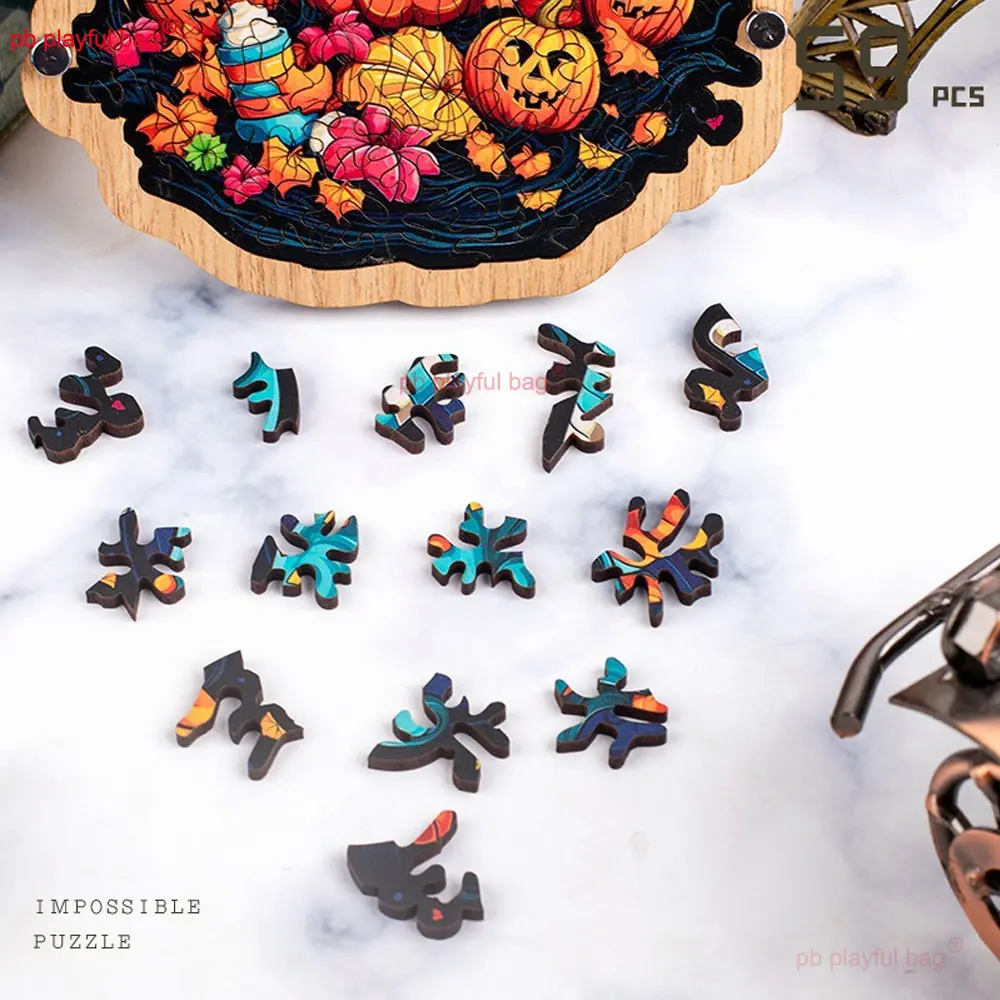 59PCS Wooden Puzzle Halloween Pumpkin Halloween Puzzle Fun Gift Series Children's Educational Toys Creative Decoration UG362