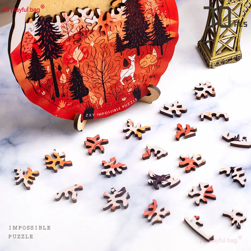 70PCS Wooden Puzzle Autumn Forest High Difficulty Puzzle Fun Gift Series Children's Educational Toys Creative Decoration UG363