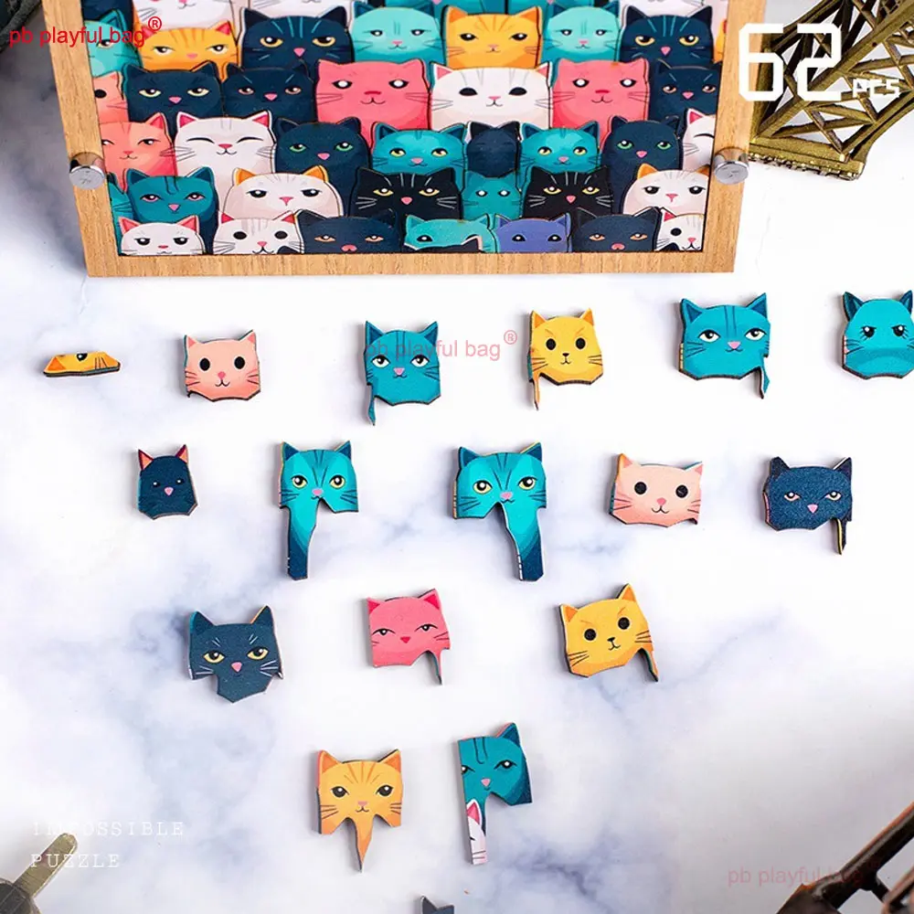 Cartoon Colorful Cat Jigsaw Puzzle Christmas Gifts High Difficulty Adult Puzzle Irregular Wood Puzzle Fun Children Toys UG359