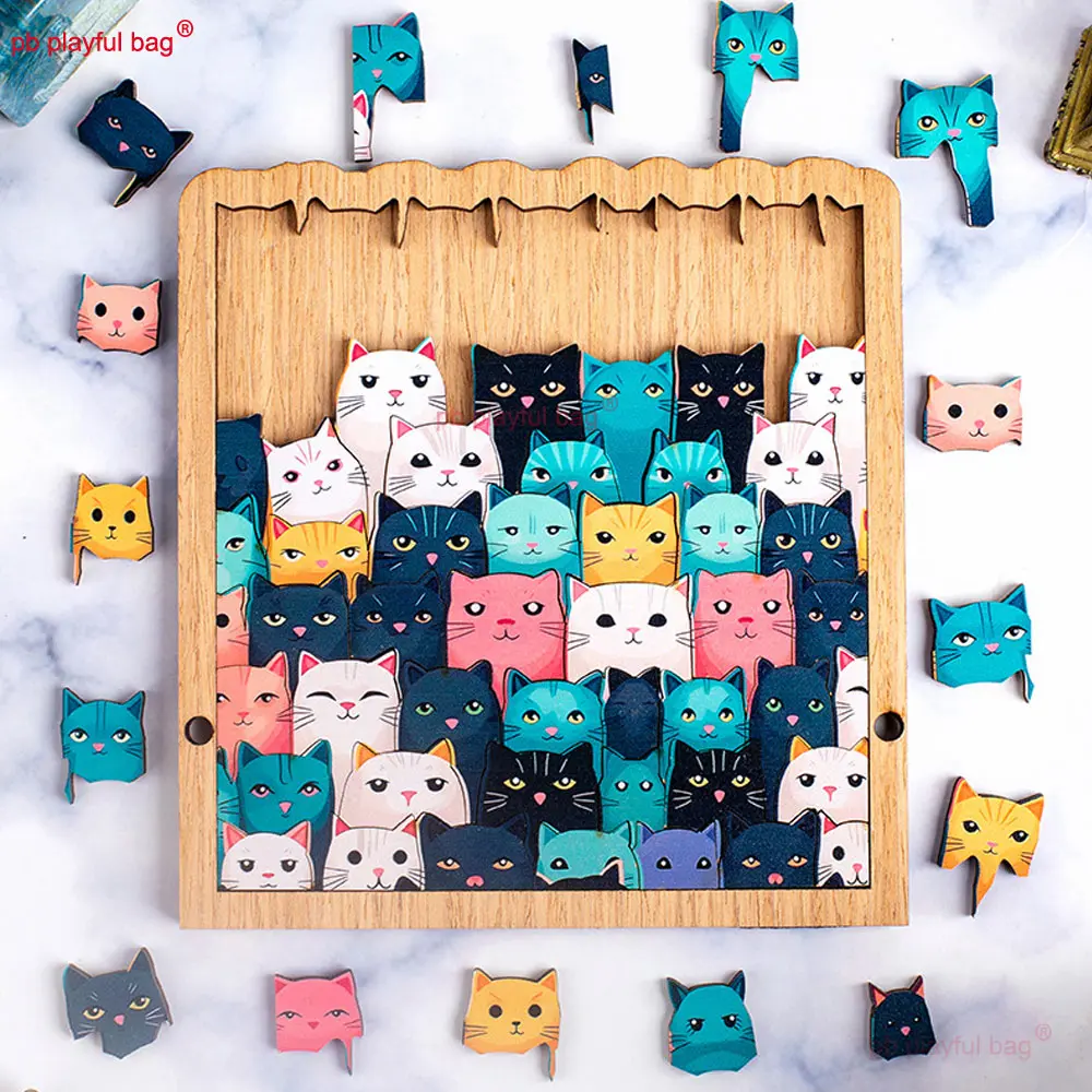 Cartoon Colorful Cat Jigsaw Puzzle Christmas Gifts High Difficulty Adult Puzzle Irregular Wood Puzzle Fun Children Toys UG359