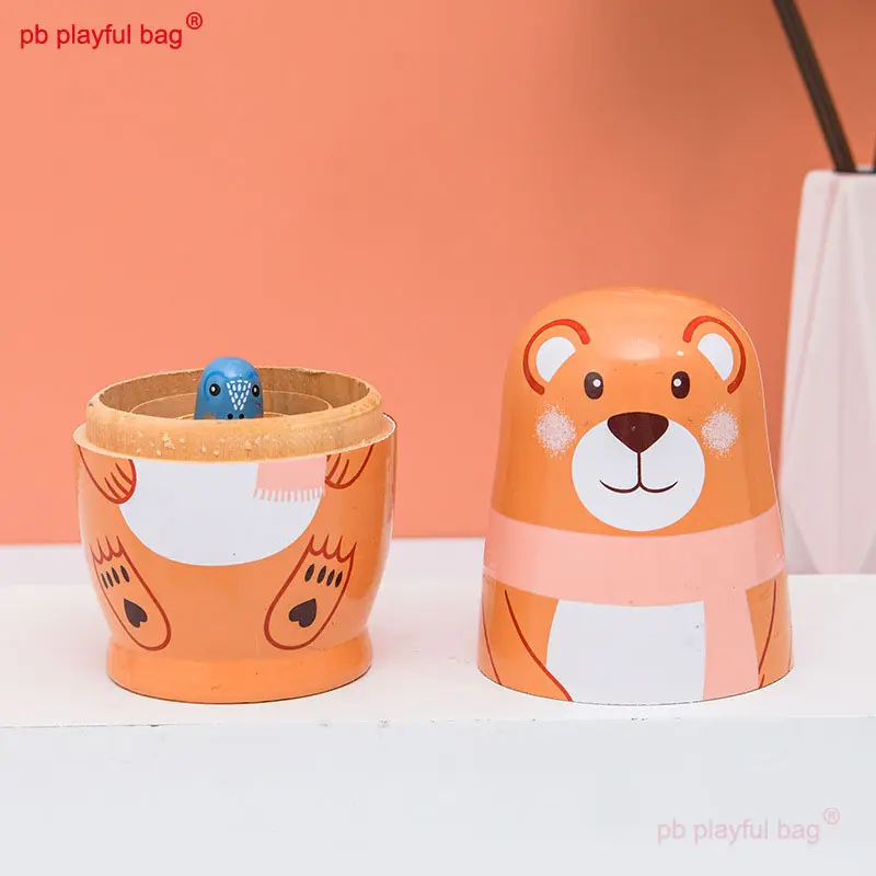 PB Playful Bag Russian Doll 5-layer Bear Animal wooden crafts Children's cartoon Toys decorate Creative lovely gifts HG203