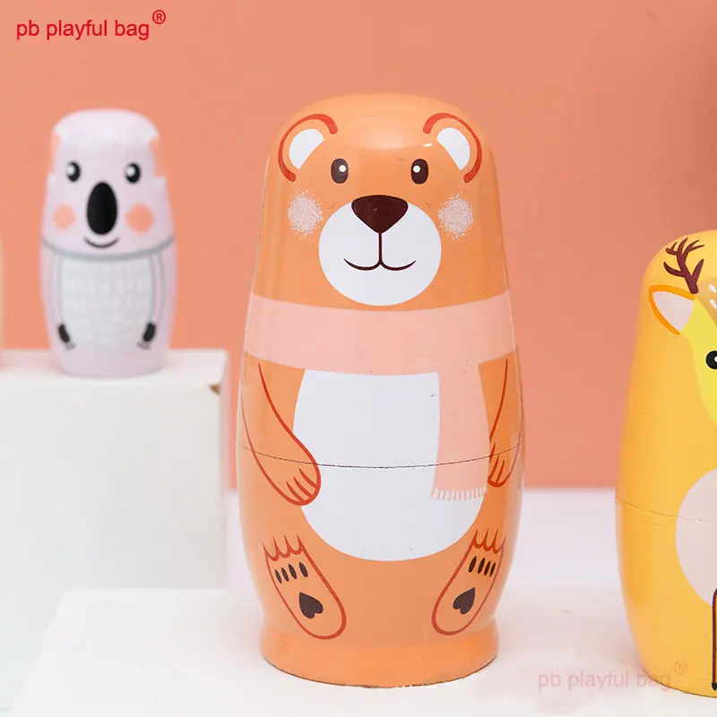 PB Playful Bag Russian Doll 5-layer Bear Animal wooden crafts Children's cartoon Toys decorate Creative lovely gifts HG203