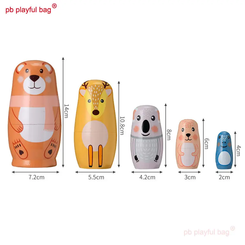 PB Playful Bag Russian Doll 5-layer Bear Animal wooden crafts Children's cartoon Toys decorate Creative lovely gifts HG203