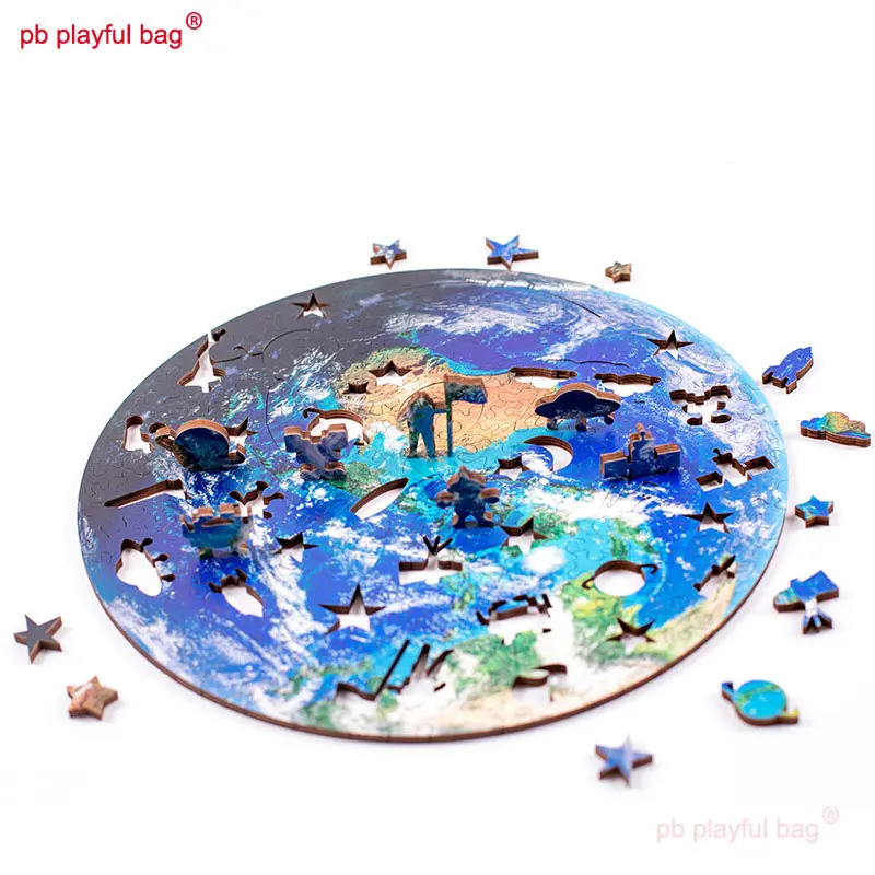 Wooden Level 10 Highly Difficult Irregular Earth Puzzle Creative Design Kids Toys Birthday Gift Rocket Astronaut Pattern UG150