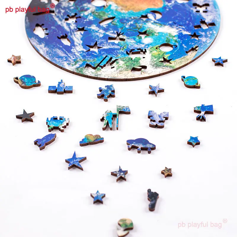 Wooden Level 10 Highly Difficult Irregular Earth Puzzle Creative Design Kids Toys Birthday Gift Rocket Astronaut Pattern UG150