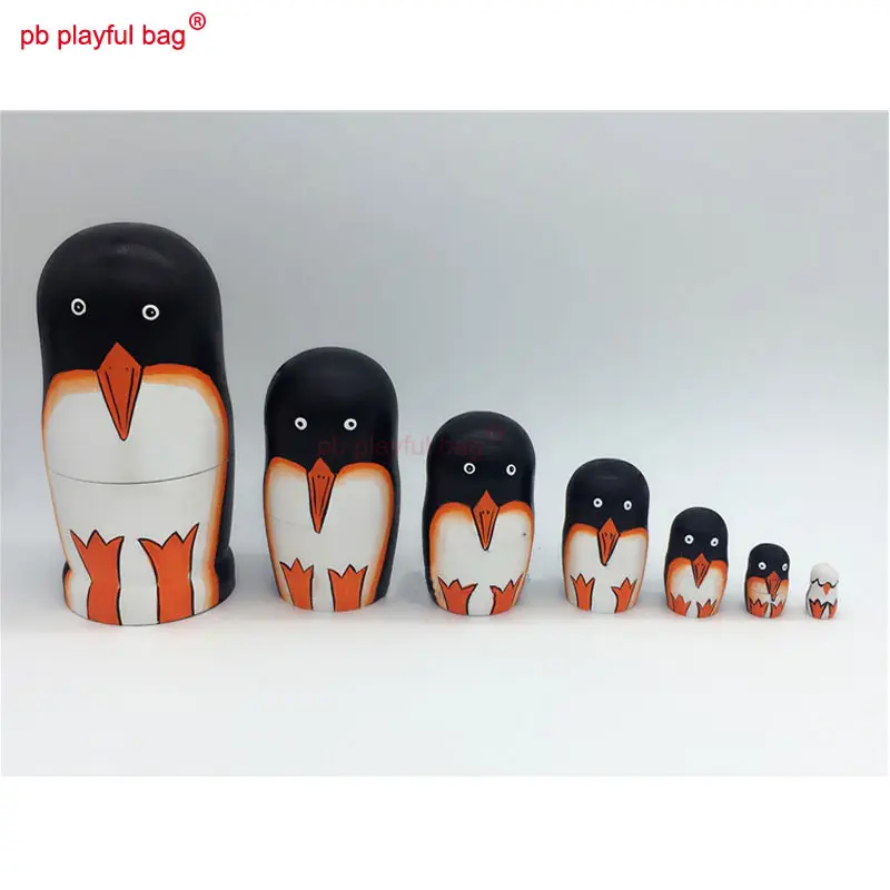 Seven Layer Penguin Russian Nesting Doll Painted Handmade Wooden Kids Toy Sets Couple Christmas Gift Home Decoration HG46