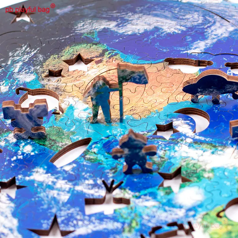 Wooden Level 10 Highly Difficult Irregular Earth Puzzle Creative Design Kids Toys Birthday Gift Rocket Astronaut Pattern UG150