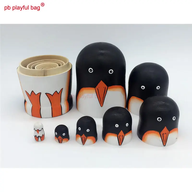 Seven Layer Penguin Russian Nesting Doll Painted Handmade Wooden Kids Toy Sets Couple Christmas Gift Home Decoration HG46