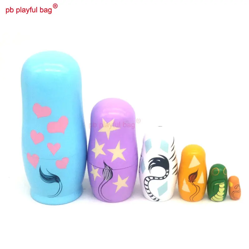 Six Layer Elephant Russian Dolls Animal Toy Set Christmas Birthday DIY Gift Wooden Crafts Decoration Russian Nesting Doll HG77