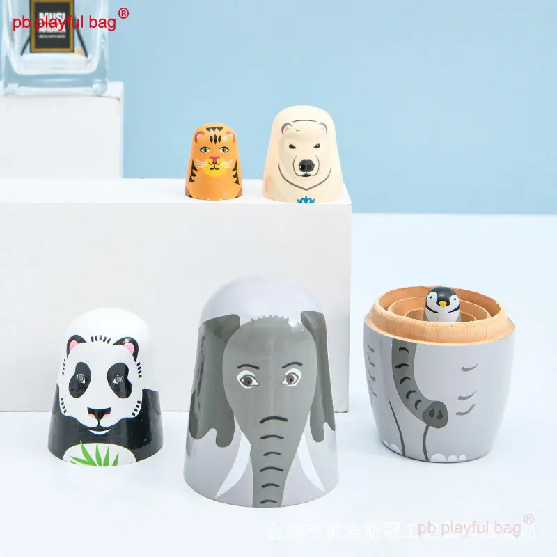 Five Layer Cartoon Animal Elephant Russian Dolls Wooden Craft Gifts Home Decoration Children's Toys Russian Nesting Doll HG189