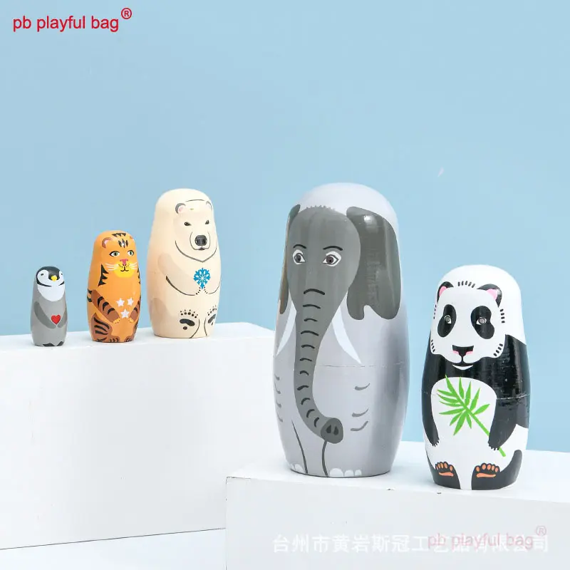 Five Layer Cartoon Animal Elephant Russian Dolls Wooden Craft Gifts Home Decoration Children's Toys Russian Nesting Doll HG189