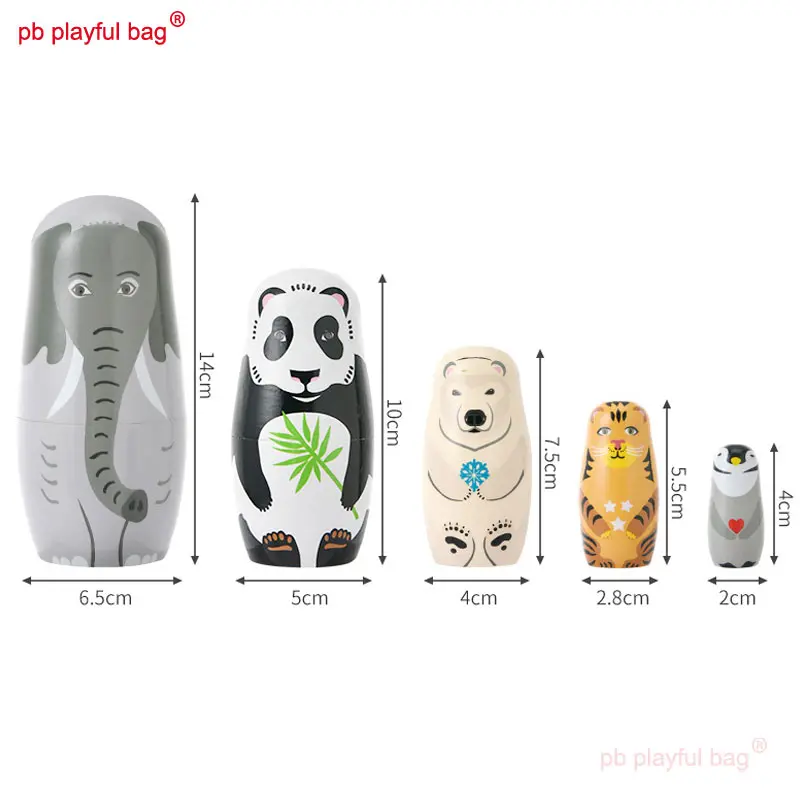 Five Layer Cartoon Animal Elephant Russian Dolls Wooden Craft Gifts Home Decoration Children's Toys Russian Nesting Doll HG189