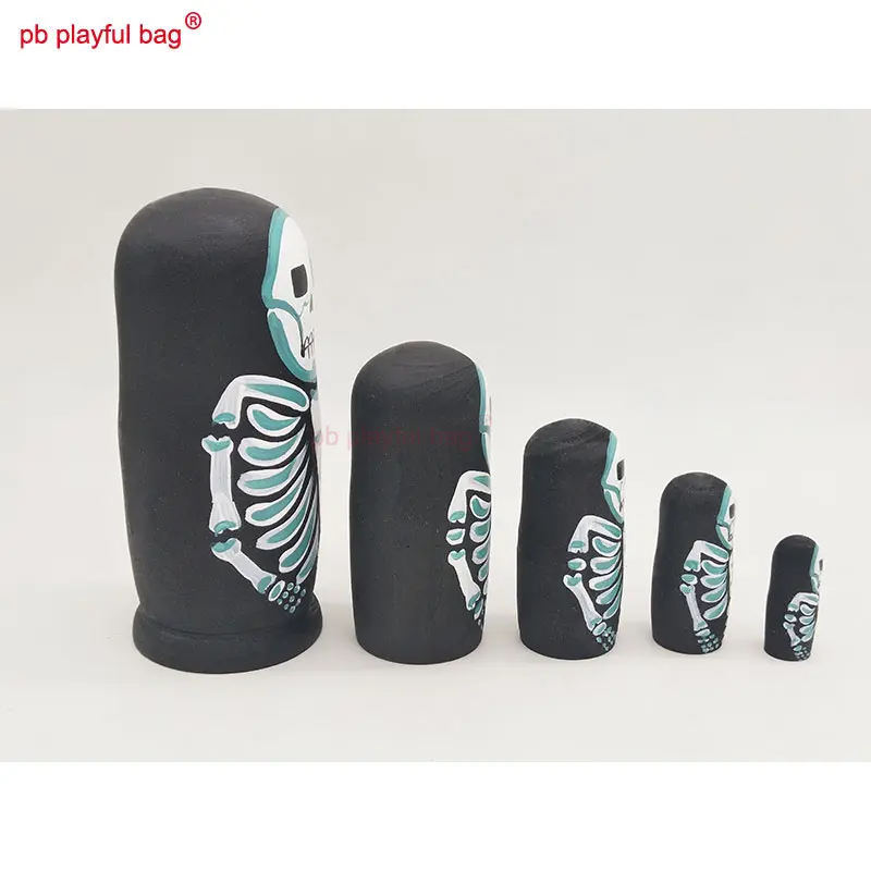 Fun Five Layers Skeleton Russian Dolls Set Wooden Toy Crafts Nesting Doll Christmas Gift Home Decoration Kids Toys WG10