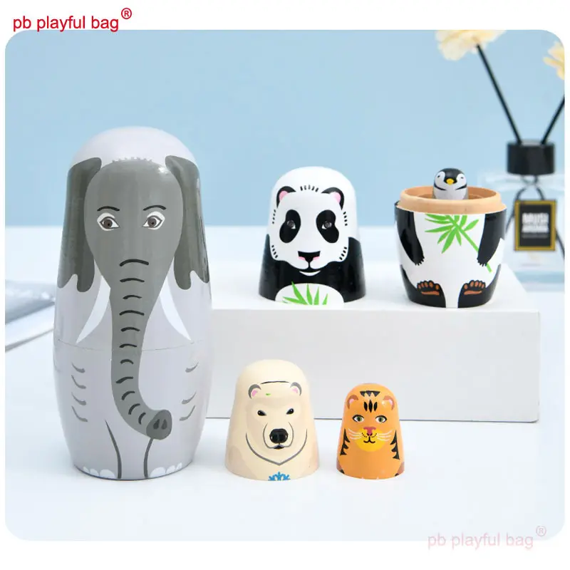 Five Layer Cartoon Animal Elephant Russian Dolls Wooden Craft Gifts Home Decoration Children's Toys Russian Nesting Doll HG189