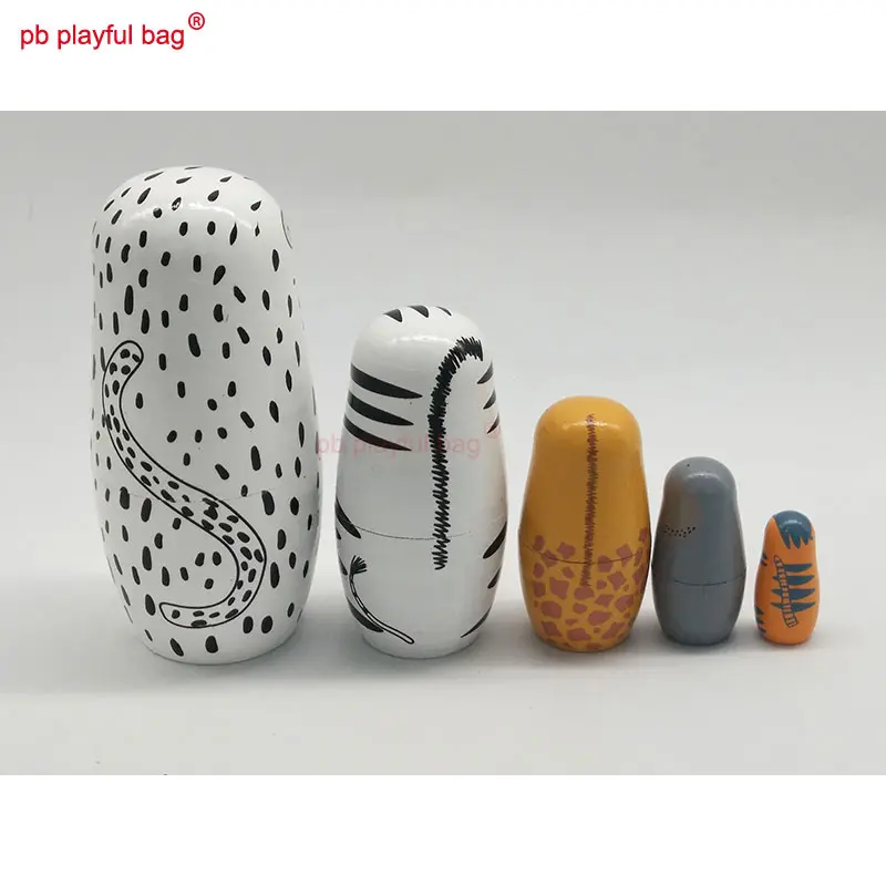 Five Layer Leopard Russian Dolls Wooden Toy Crafts Valentine's Day Gift Creative Funny Home Decoration Russian Nesting Doll HG80