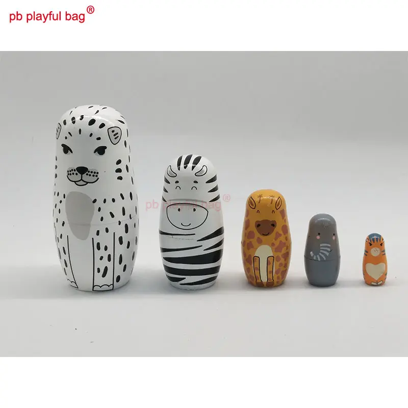 Five Layer Leopard Russian Dolls Wooden Toy Crafts Valentine's Day Gift Creative Funny Home Decoration Russian Nesting Doll HG80