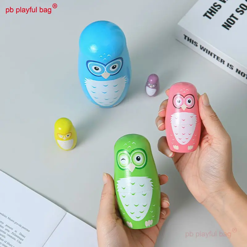 Creative Hand Drawn Crafts Five Layer Wooden Russian Dolls Animal Owl Series Childre's Toys Russian Nesting Doll Gift HG188