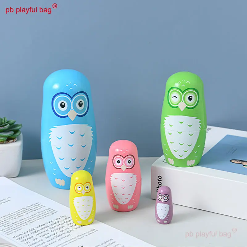 Creative Hand Drawn Crafts Five Layer Wooden Russian Dolls Animal Owl Series Childre's Toys Russian Nesting Doll Gift HG188