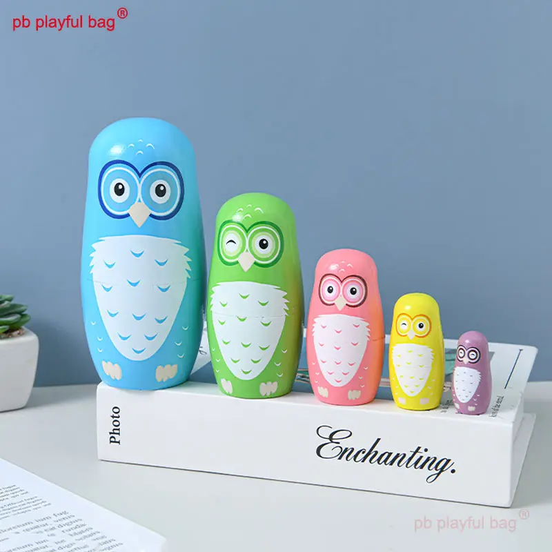 Creative Hand Drawn Crafts Five Layer Wooden Russian Dolls Animal Owl Series Childre's Toys Russian Nesting Doll Gift HG188