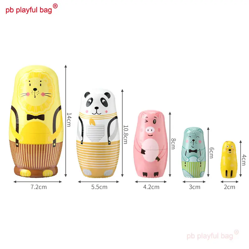 Five Layer Yellow Lion Cartoon AAnimal Russian Dolls Wooden Hand-Painted Craft Gift Kids Creative Toys Russian Nesting Doll HG86