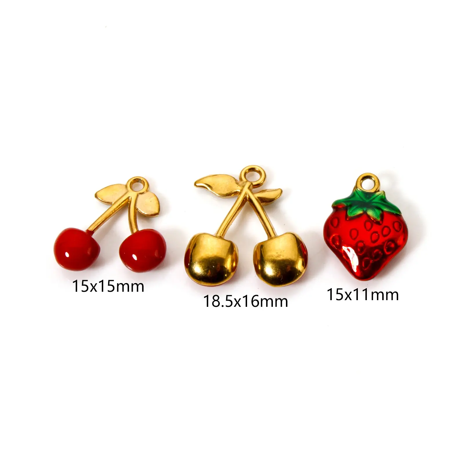 1 Piece 304 Stainless Steel Fruit Charms 18K Gold Plated Red Enamel Strawberry Cherry Pendant For Necklace Bracelet DIY Making
