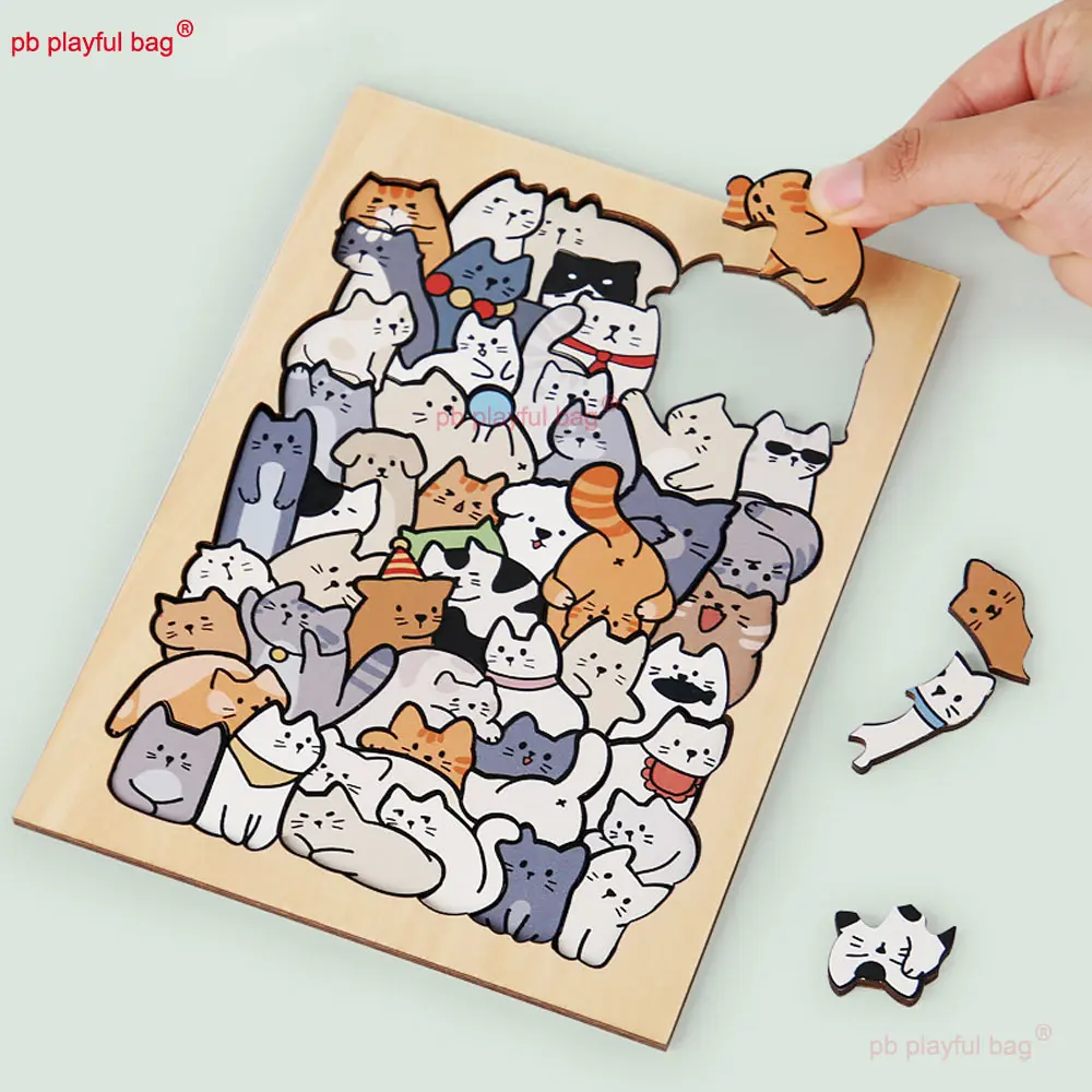 Wooden Animal Jigsaw Puzzle Toys 50 Cats Dog Panda Picture Frame Puzzle Release Pressure Kids Christmas Gift Ornaments UG370