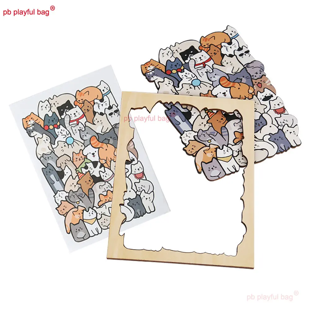 Wooden Animal Jigsaw Puzzle Toys 50 Cats Dog Panda Picture Frame Puzzle Release Pressure Kids Christmas Gift Ornaments UG370