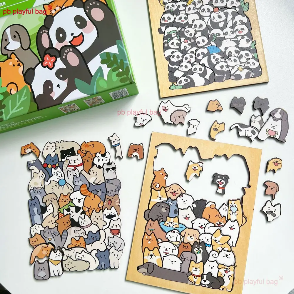 Wooden Animal Jigsaw Puzzle Toys 50 Cats Dog Panda Picture Frame Puzzle Release Pressure Kids Christmas Gift Ornaments UG370