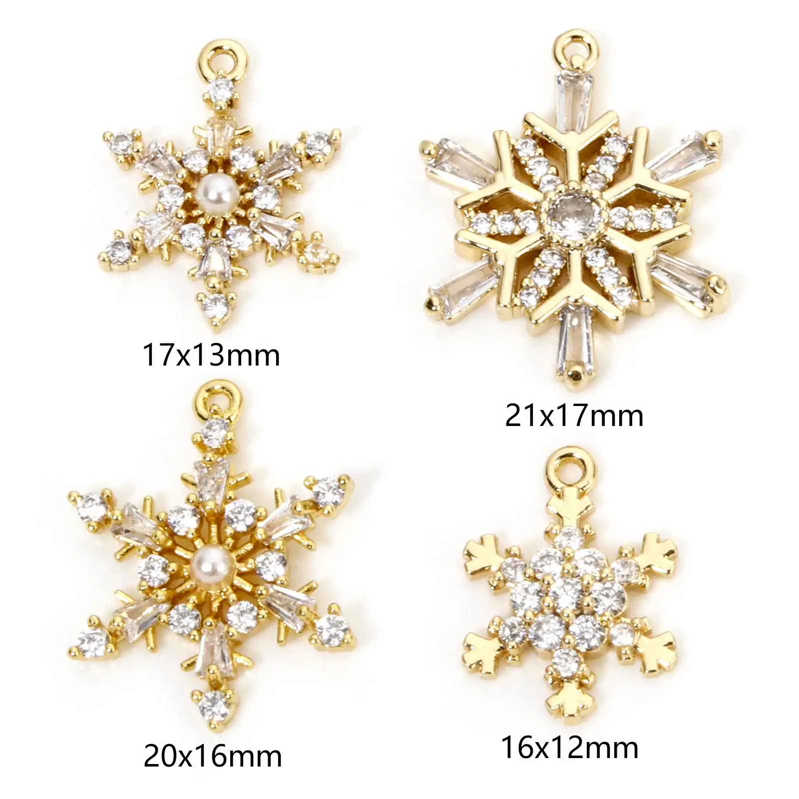 1 Piece Brass Christmas Charms 18K Gold Plated Christmas Snowflake Clear Cubic Zirconia Pendants For DIY Jewelry Making Findings