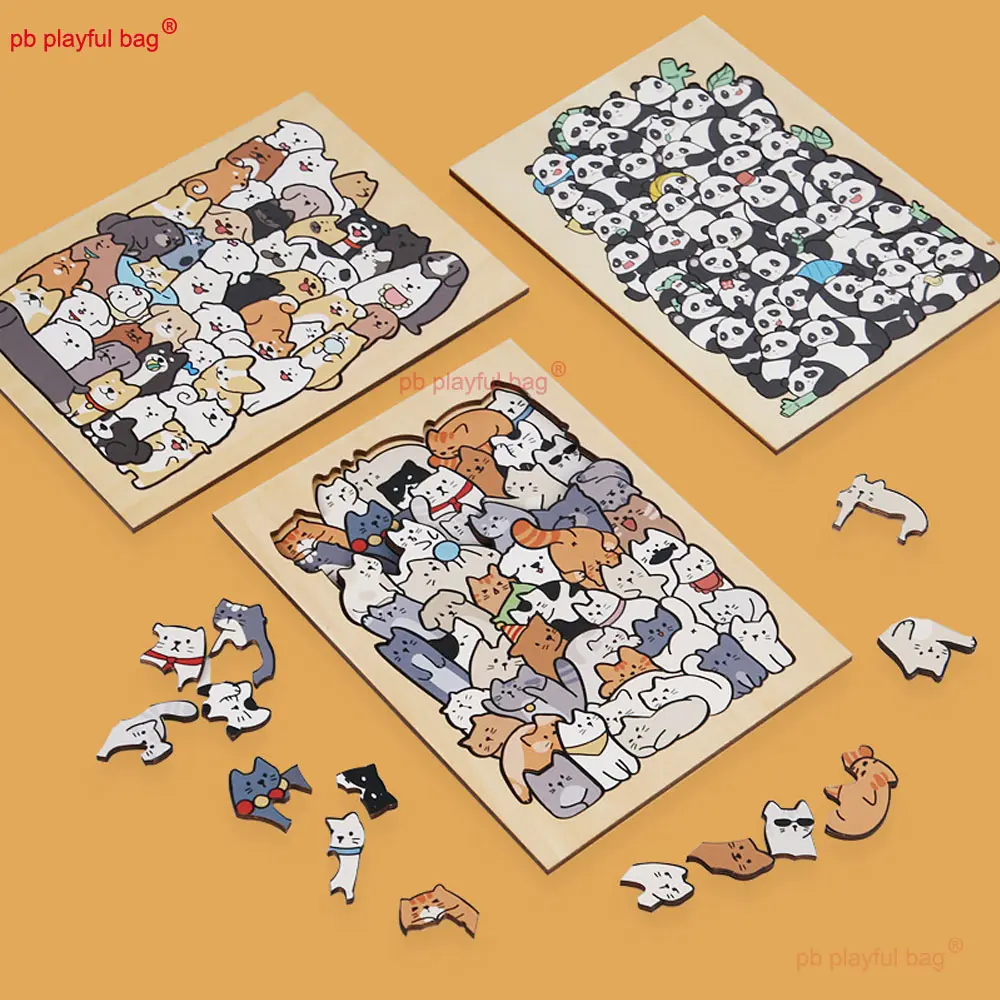 Wooden Animal Jigsaw Puzzle Toys 50 Cats Dog Panda Picture Frame Puzzle Release Pressure Kids Christmas Gift Ornaments UG370