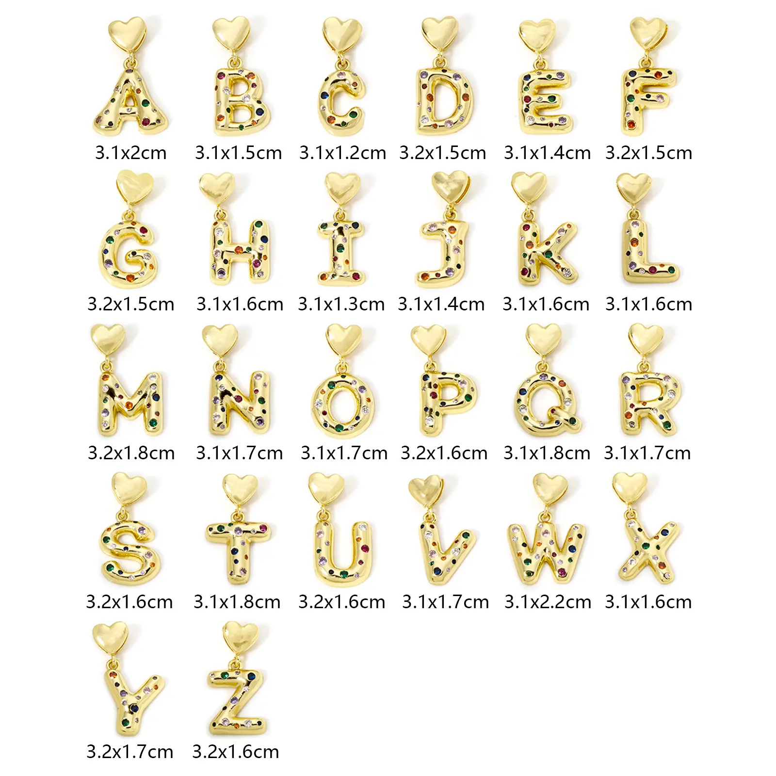 1 Piece Brass Pendants 18K Real Gold Plated Capital Alphabet Initial Letter Heart Cubic Zirconia For DIY Personalized Jewelry