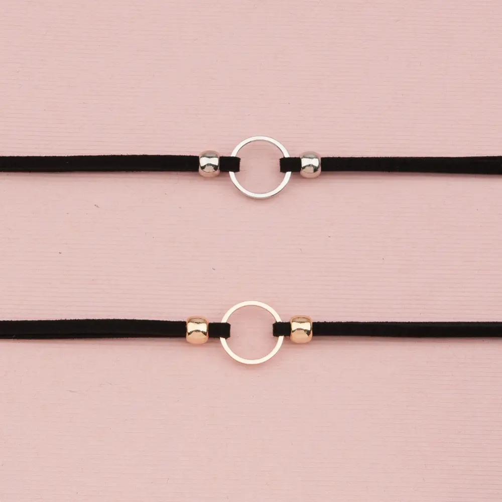 1 Piece Cool Simple Black Color Velvet Choker Necklace Set Satin Gold Color Metal Round Adjustable Size Women Fashion Jewelry