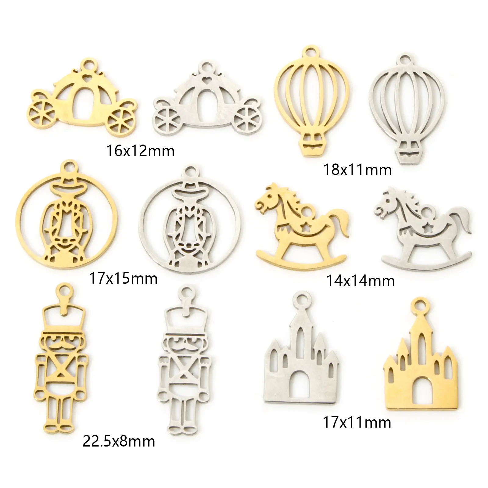 3 PCs 304 Stainless Steel Charms Hollow Soldier/Castle/Balloon/Pumpkin carriage Pendants DIY Necklace Bracelet Jewelry Making