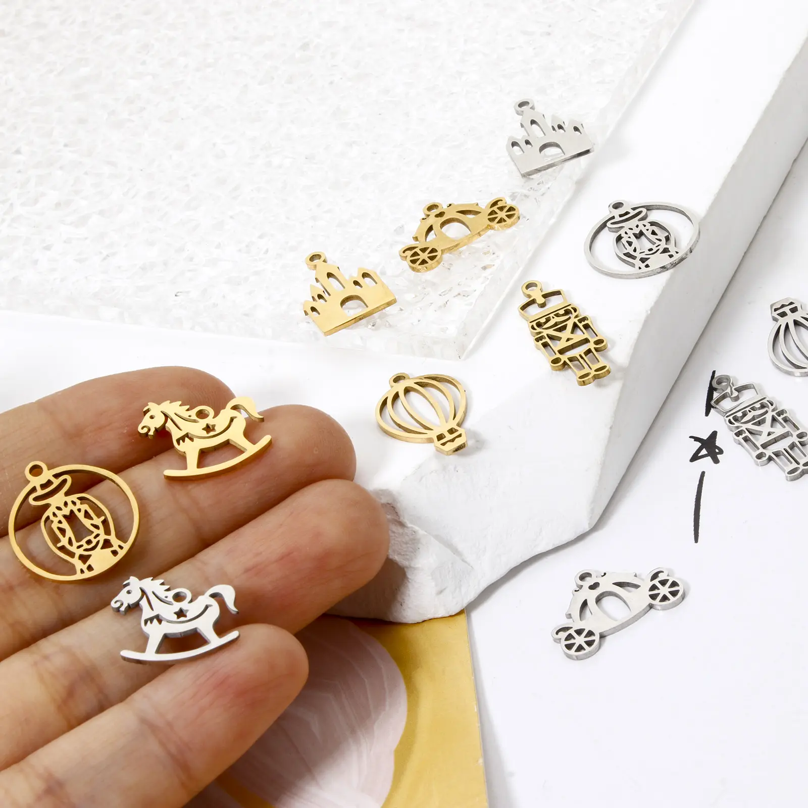 3 PCs 304 Stainless Steel Charms Hollow Soldier/Castle/Balloon/Pumpkin carriage Pendants DIY Necklace Bracelet Jewelry Making