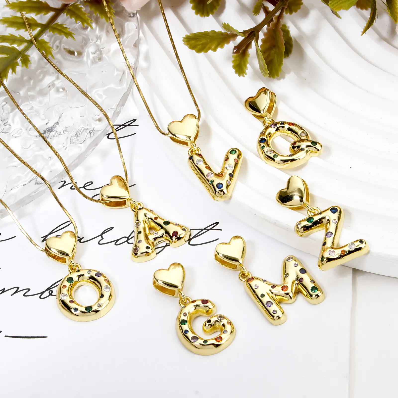 1 Piece Brass Pendants 18K Real Gold Plated Capital Alphabet Initial Letter Heart Cubic Zirconia For DIY Personalized Jewelry